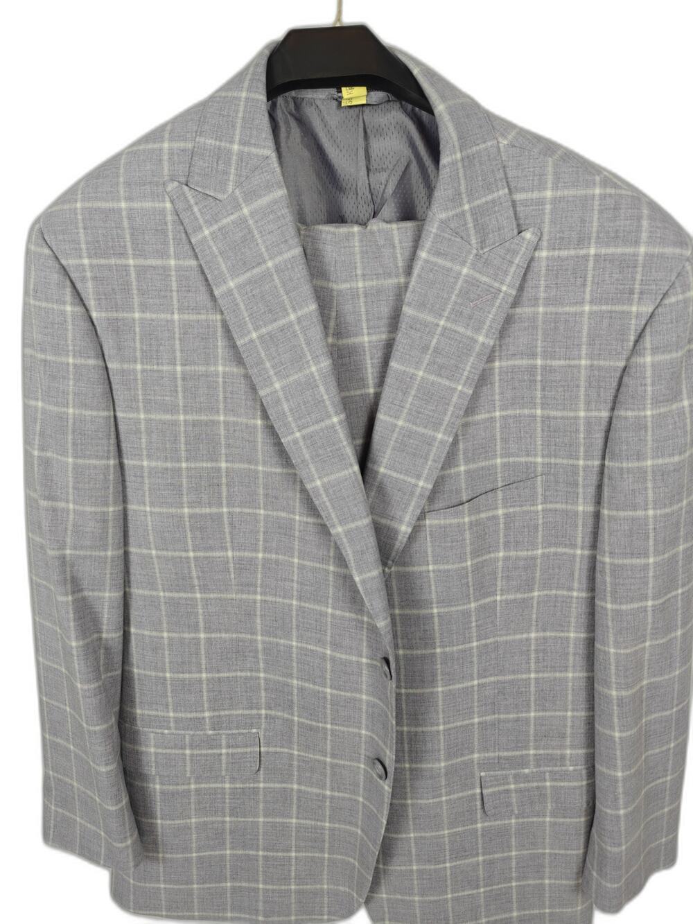 Sean John Men's Light Periwinkle Windowpane Suit Size 50R Two Piece Plaid Suit